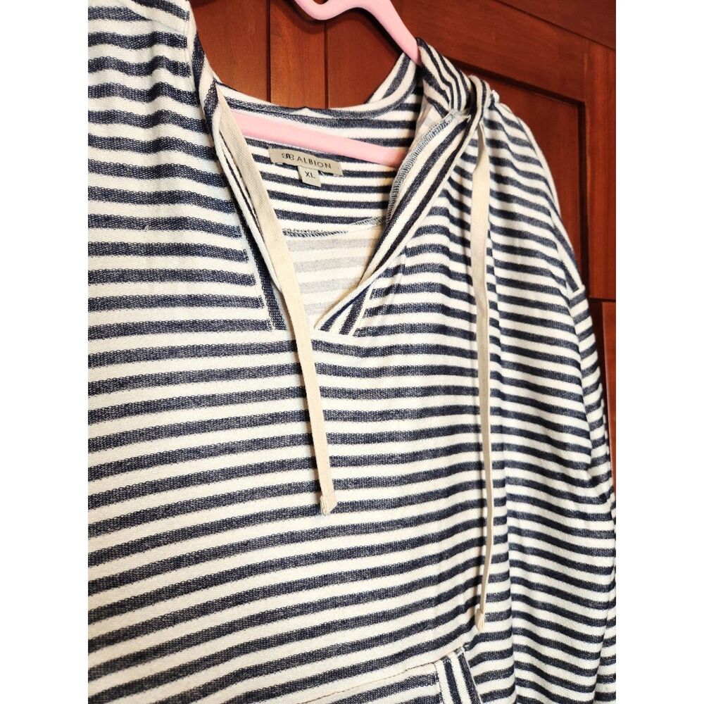 Albion Sailor Striped Hoodie Navy & Off-White Front Pocket Women's Size XL - Picture 3 of 9